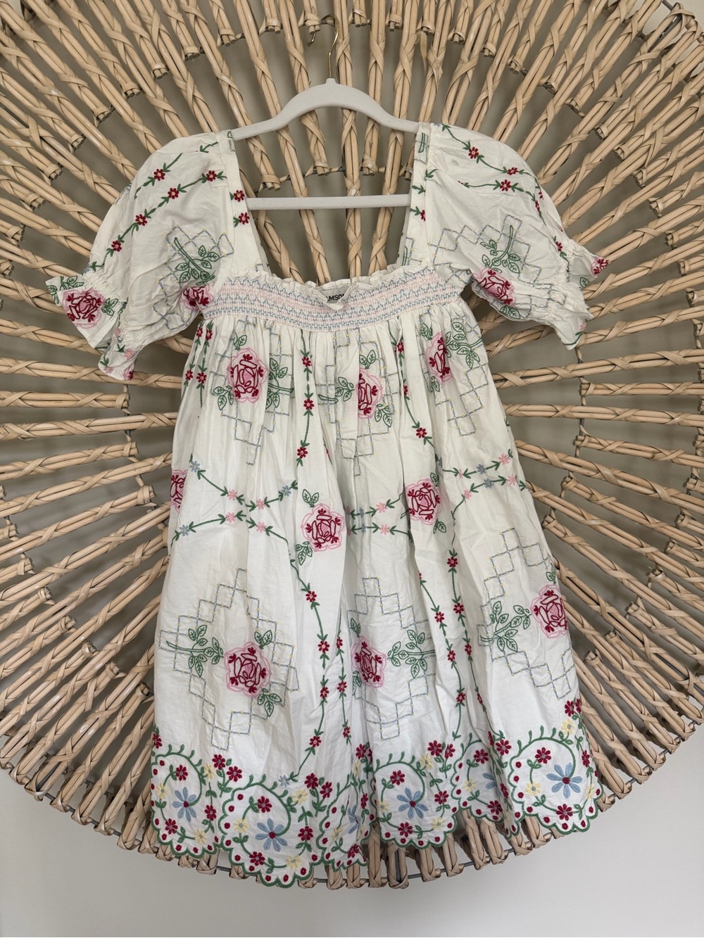 Damson Madder Lulu Embroidered Mini Dress featuring all-over rose embroidery - Picture 1 of 4